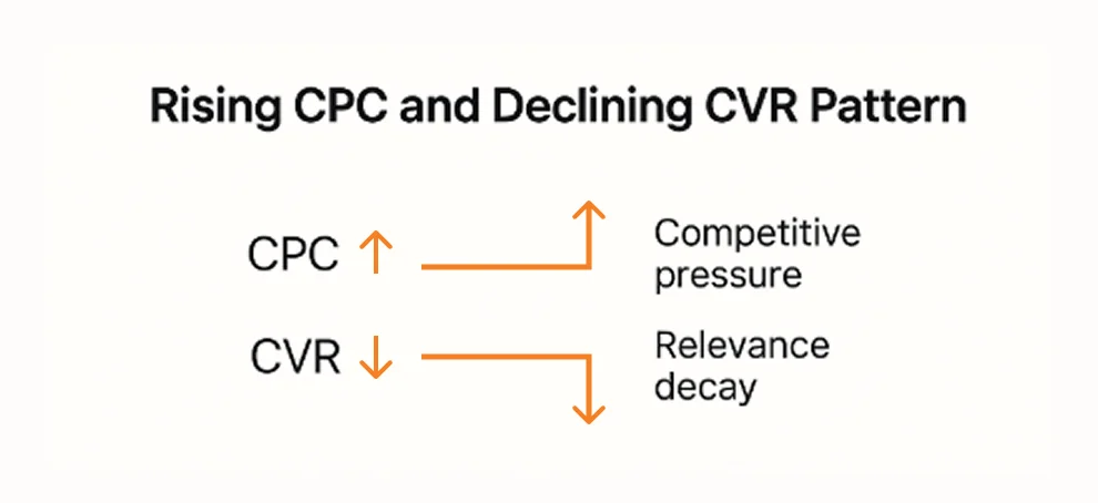 Image showing rising CPC with Declining CVR pattern